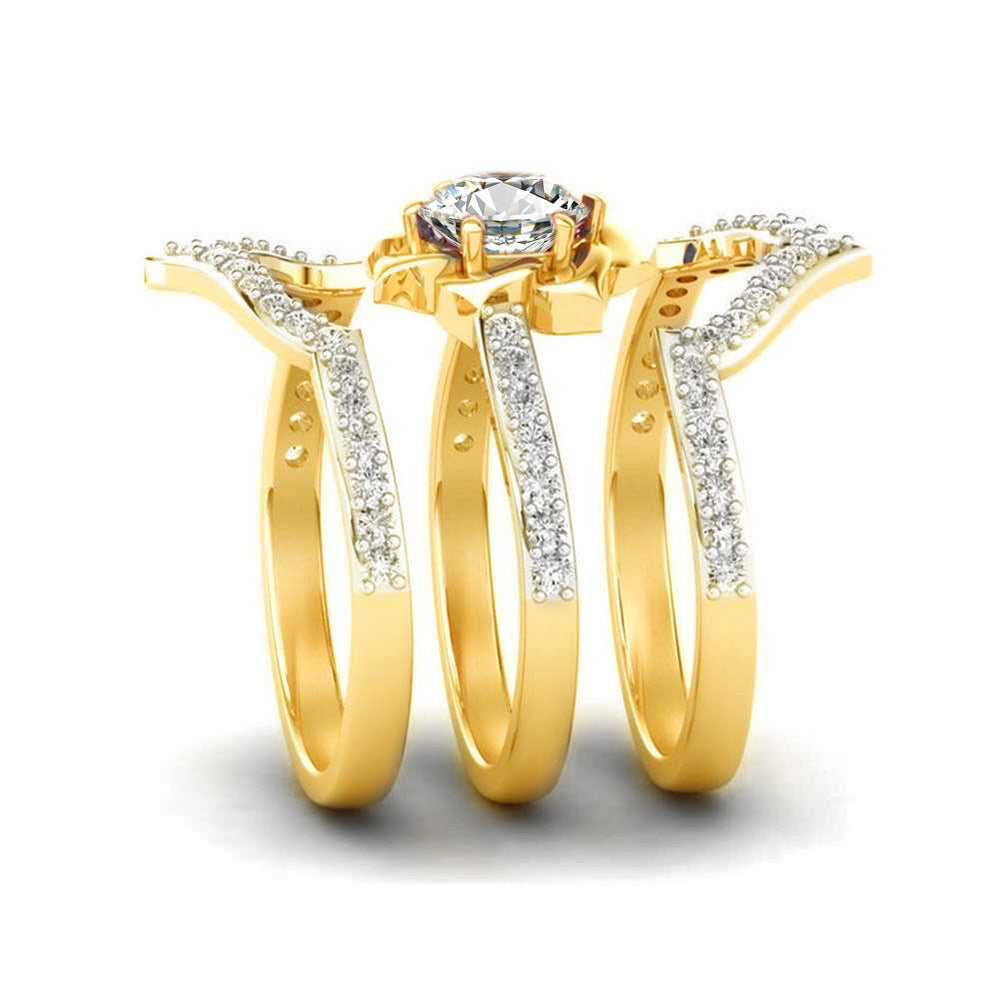 Ornament Rose Gold Fresh Zircon Three-piece Rings