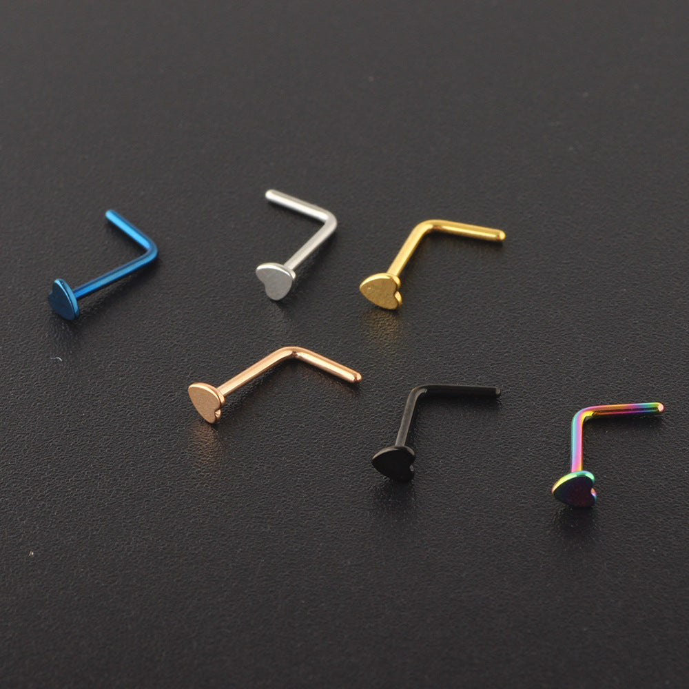 Nose Medical Heart-shaped Ear Straight Rod Stud Earrings