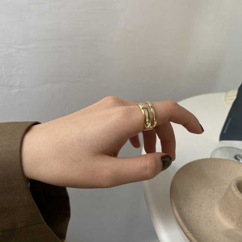 Women's Sterling Sier Trendy Wild Double Layer Rings