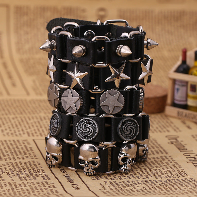 Personalized Punk Genuine Leather Connection Five-pointed Bracelet