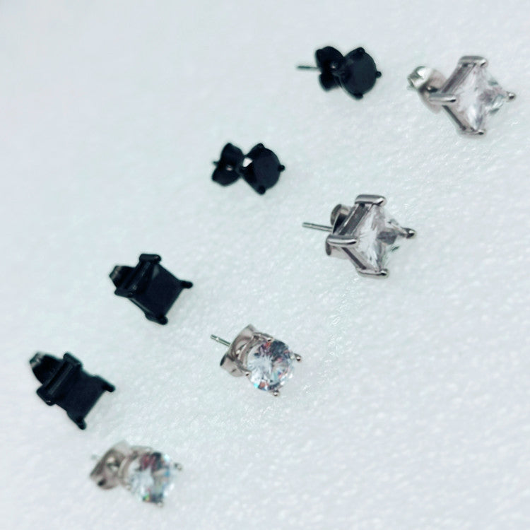 Men's Unisex Trendy Fashion Zircon Round Square Earrings