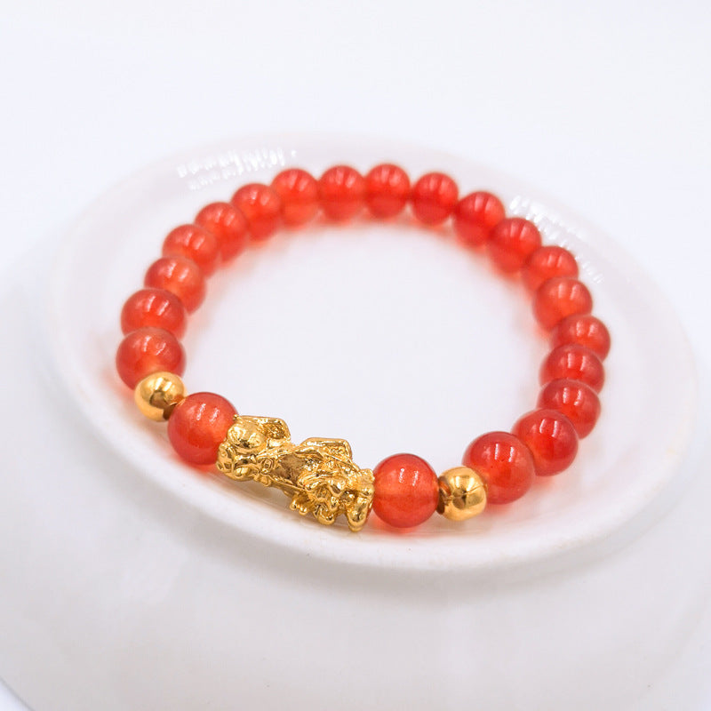 Women's & Men's Pi Imitation Jade Red Agate Alluvial Money Bracelets
