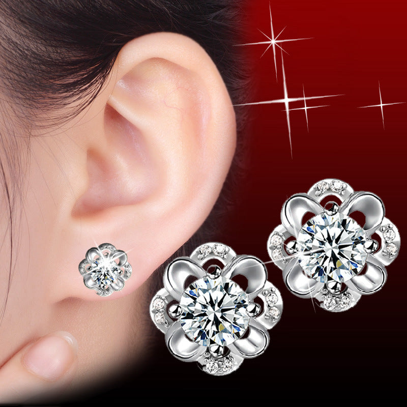 Women's National Fashion Preserved Fresh Flower Ear Cute Hollow Love Sier-plated Stud Earrings
