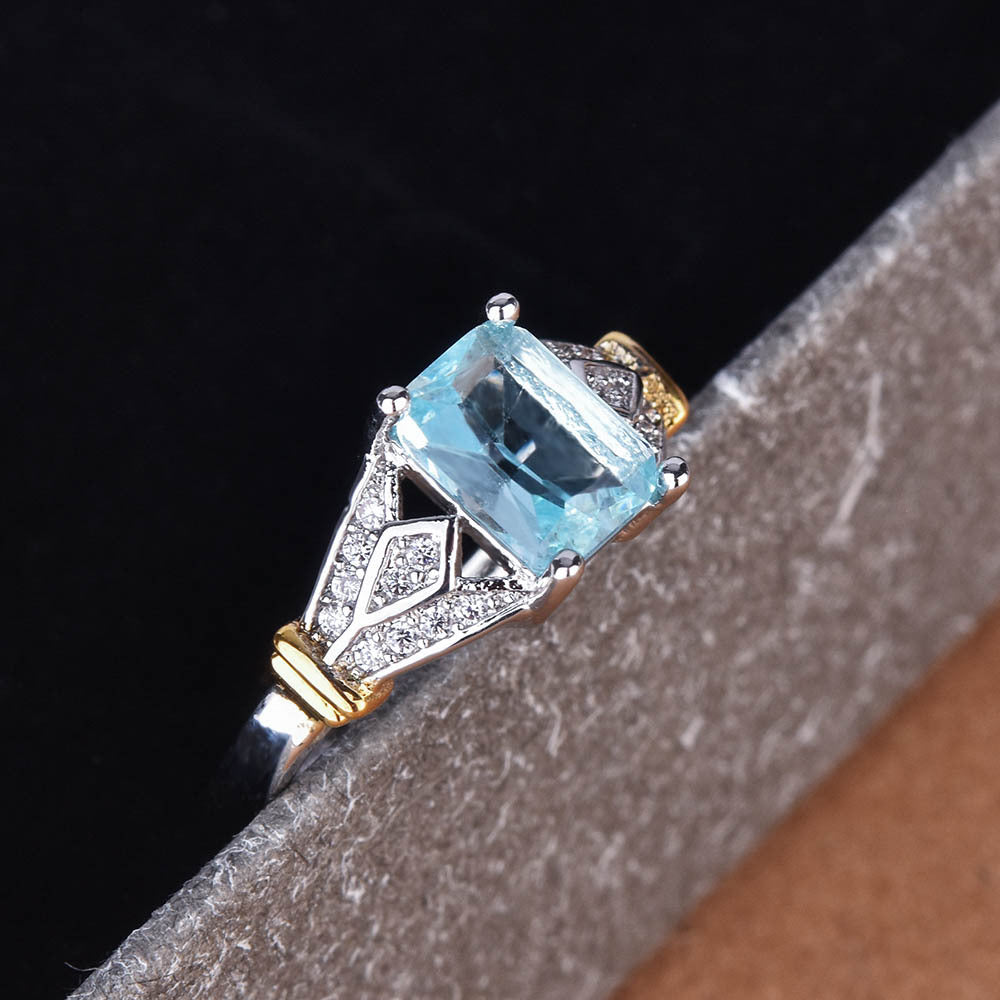 Inlaid Topaz Sky Blue Square Diamond Zircon Rings