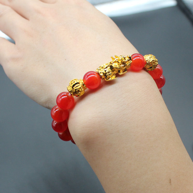 Imitation Red Agate Pi Female Wine-red Bracelets
