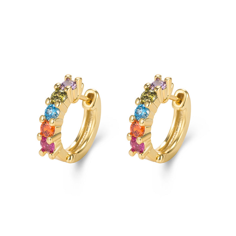 Women's Personalized Simple Color Zircon Mini Rainbow Ear Clip Short Earrings