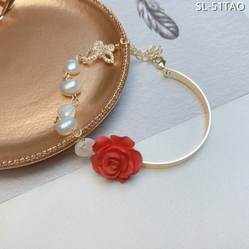 Real Gold Plating Design Rose Vintage Flower Baroque Pearl Bracelets