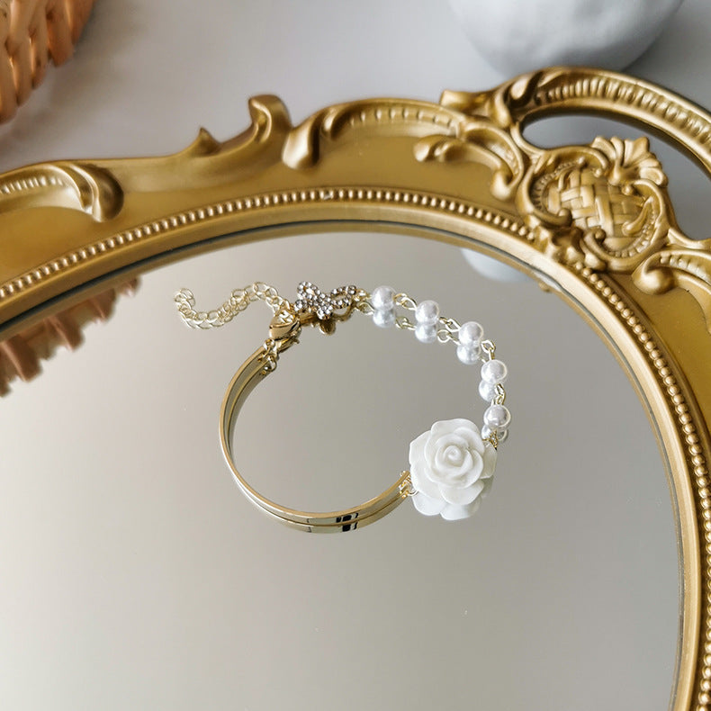 Real Gold Plating Design Rose Vintage Flower Baroque Pearl Bracelets