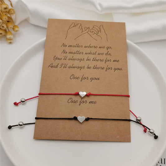 Heart-shaped Wax Line Woven Card Couple Bracelets