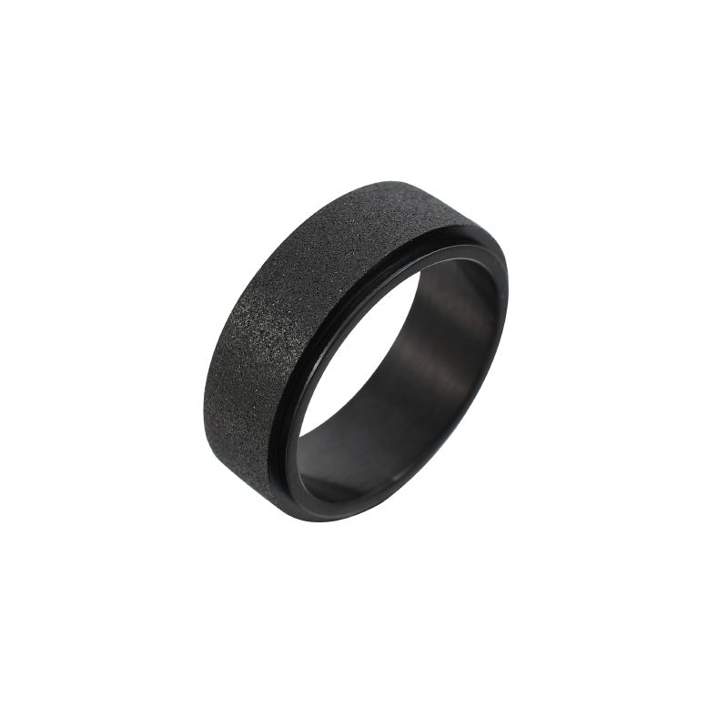 Men's Titanium Steel Rotatable Frosted Trendy Black Rings