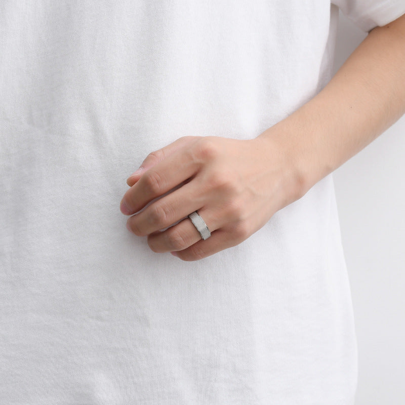 Men's Titanium Steel Rotatable Frosted Trendy Black Rings