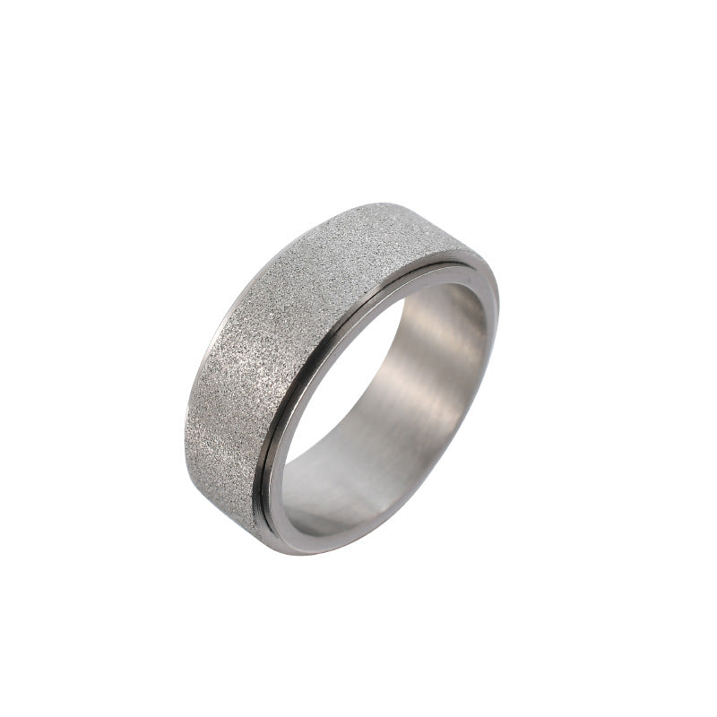 Men's Titanium Steel Rotatable Frosted Trendy Black Rings
