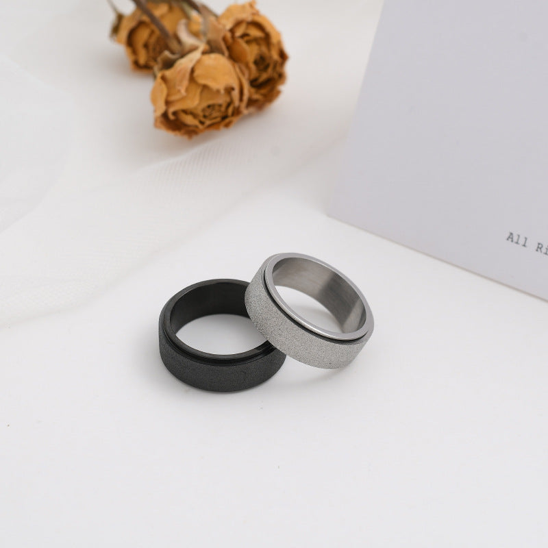 Men's Titanium Steel Rotatable Frosted Trendy Black Rings