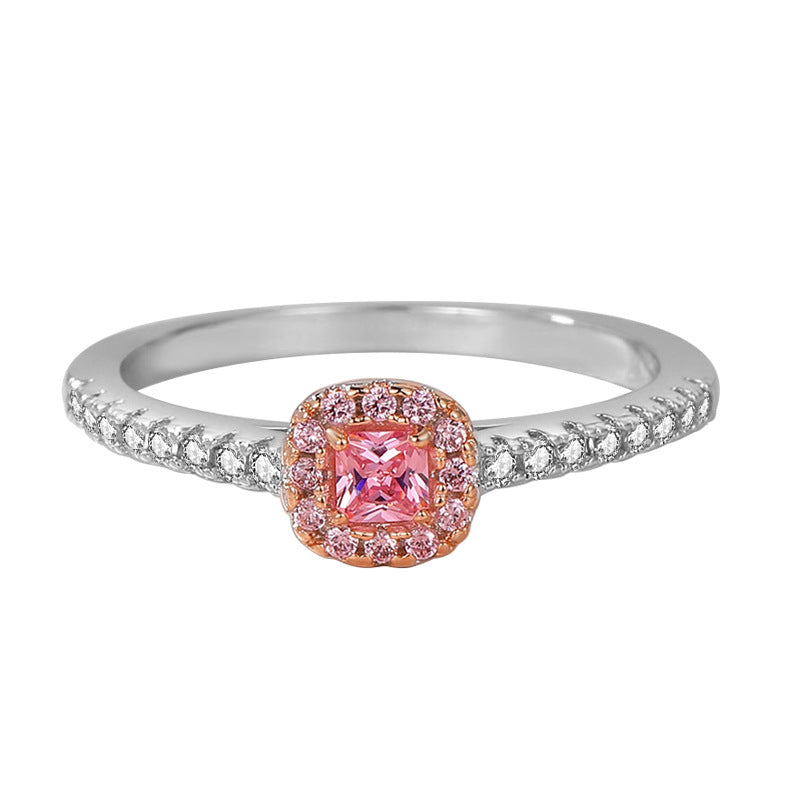 Women's Pink Color Diamond Gold-plated Simulation Square Rings