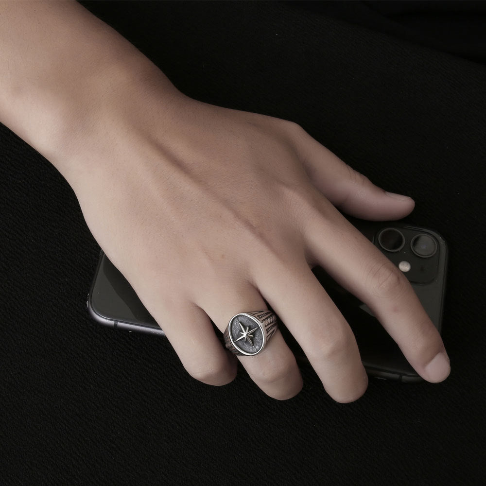 Retro Rice Character Design Unique Titanium Steel Rings