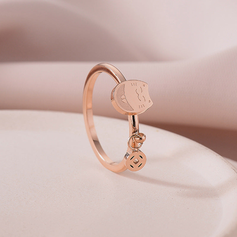 Titanium Steel Female Style Personality Glazed Surface Matte Fortune Rings