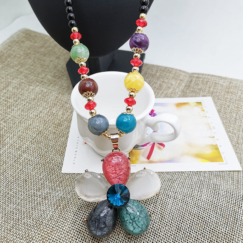 Elephant Sweater Chain Long Bohemian Style Yellow Amber Necklace