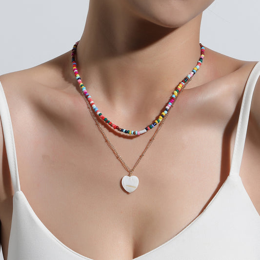 Women's Ornament Fashion Color Bead Heart Shell Necklaces