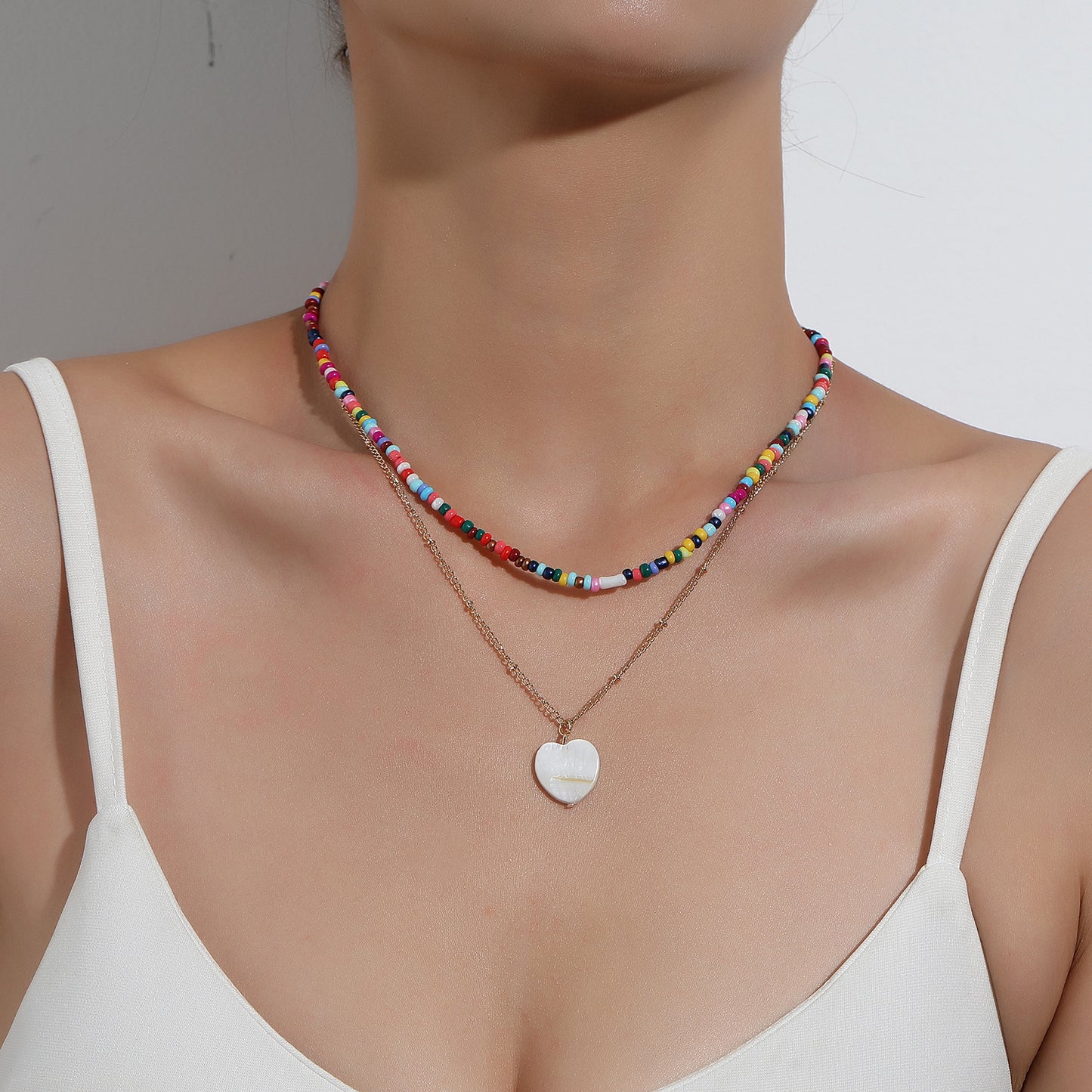 Women's Ornament Fashion Color Bead Heart Shell Necklaces