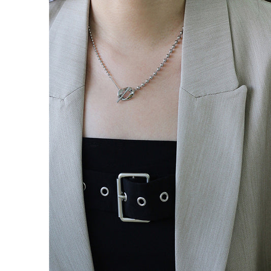 Style Round Beads Metal Buckle Chain Clavicle Titanium Steel Necklaces