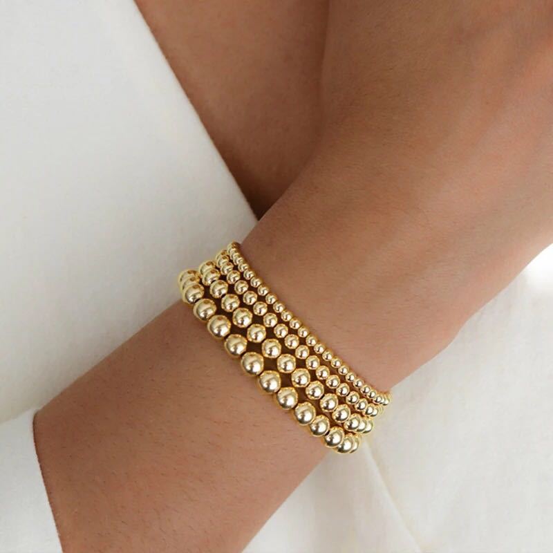 Round Beads Hematite Gold-plated Beach Style Geometric Stretch Color Bracelet