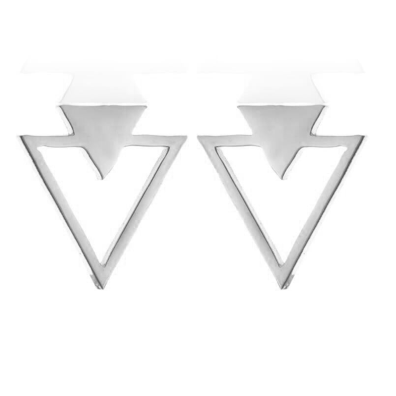 Women's Korean Style Fashion Geometry Pattern Hollow Triangle Black Geometric Double Stud Earrings