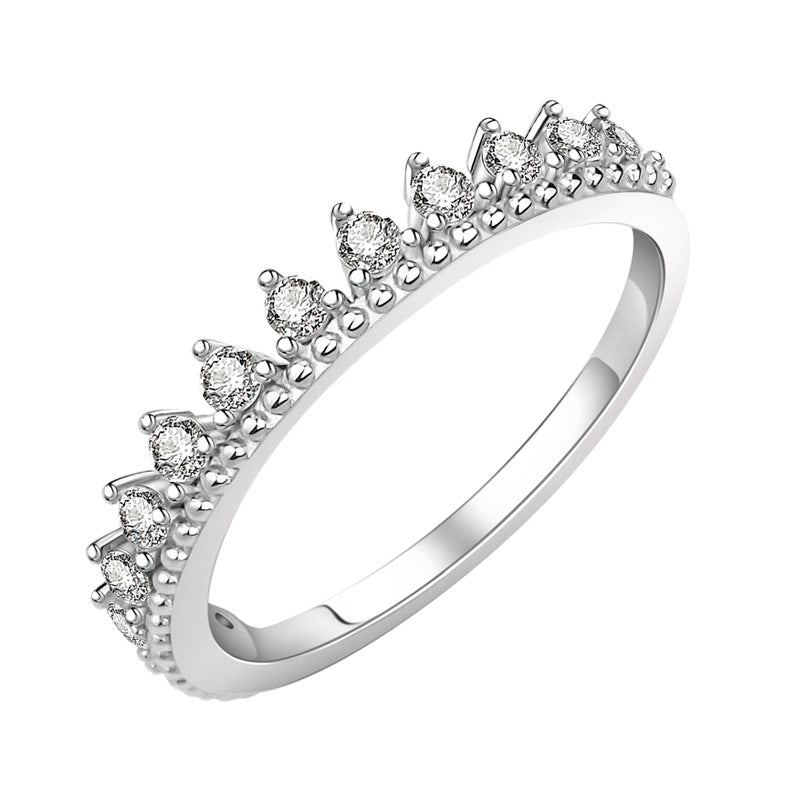 Women's Novel Style Single Row Simulation Diamond Crown Stackable Matching Rings
