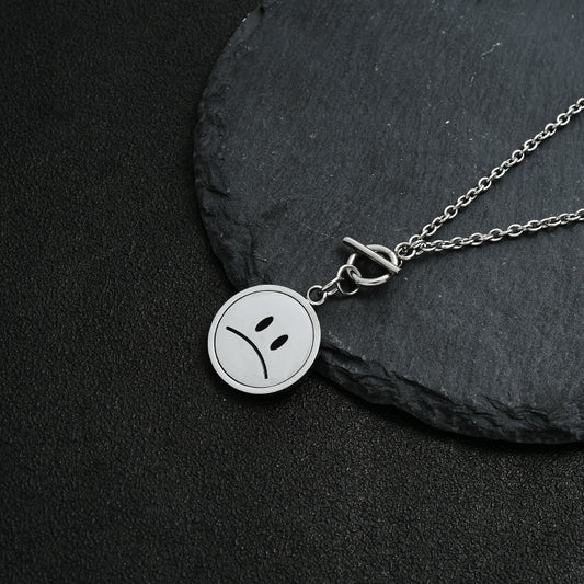 Women's & Men's Smiling Face Crying Titanium Steel Buckle Hipster Necklaces