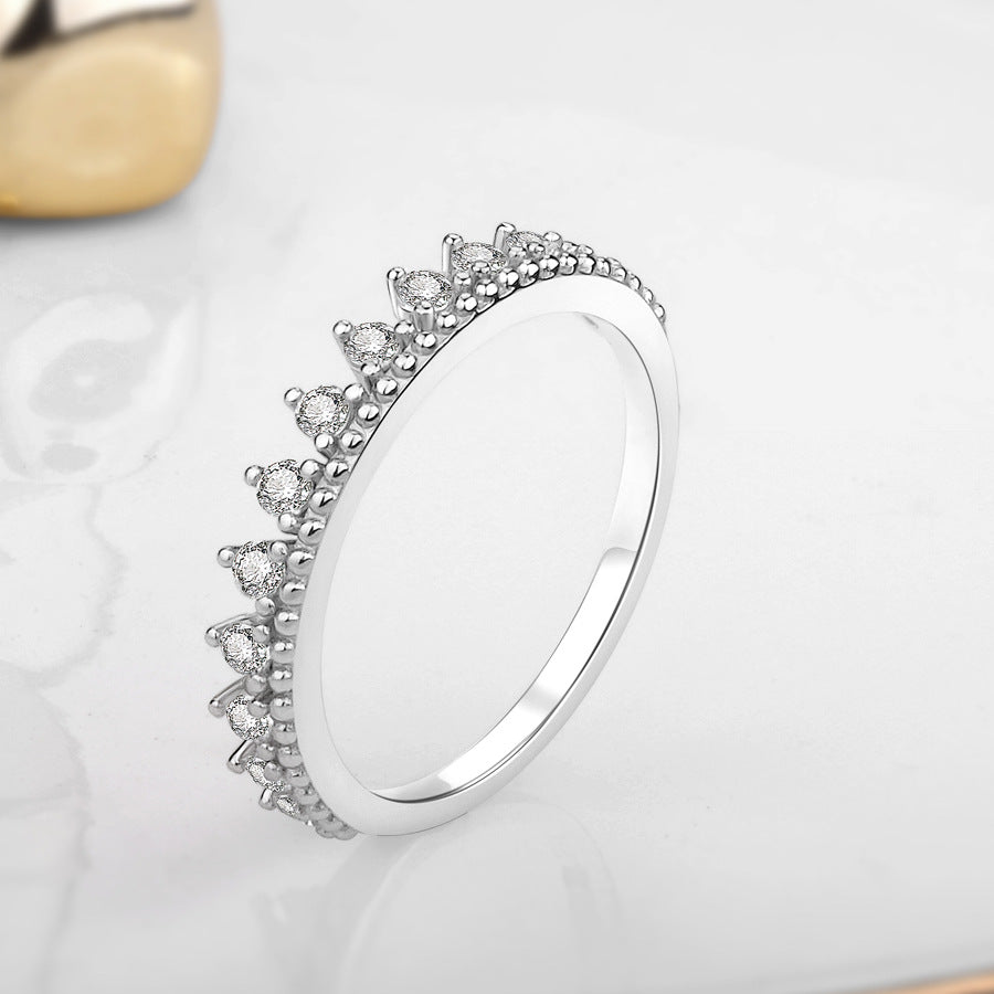 Women's Novel Style Single Row Simulation Diamond Crown Stackable Matching Rings