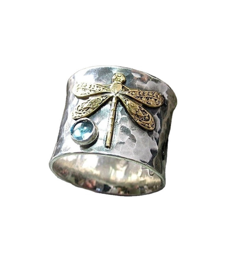 Comfortable Luxury Vintage Aquamarine Dragonfly Hand Ring