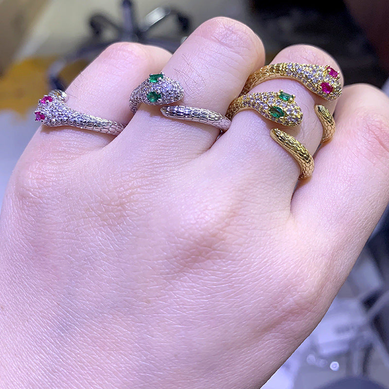 Glamorous Zircon Snake Shape Cobra Adjustable Rings