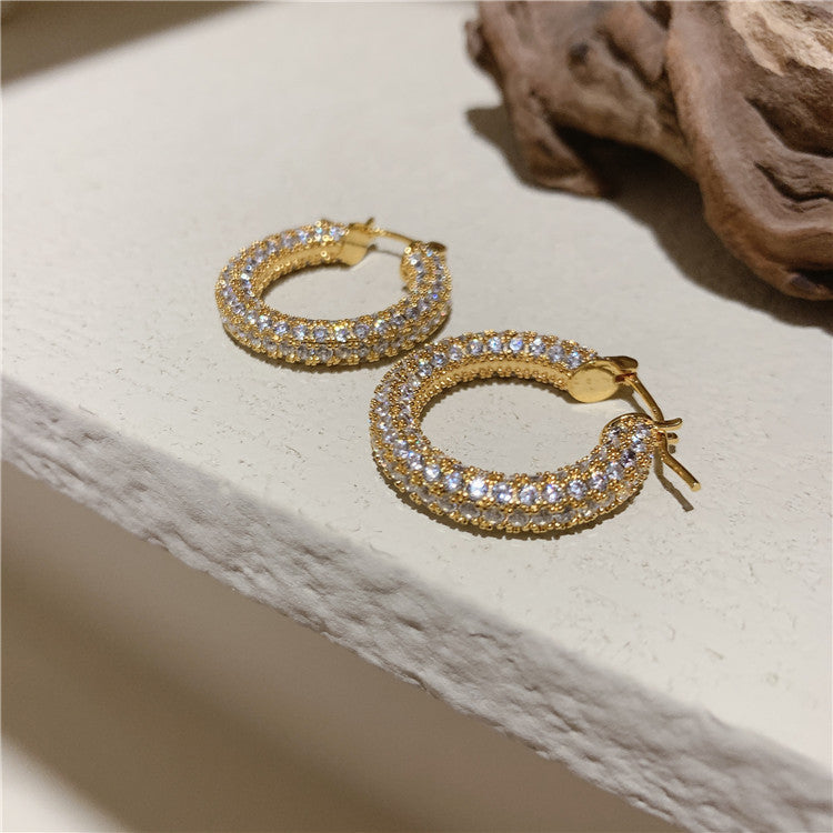 Micro Inlaid Zircon Geometric Hoop Temperamental Earrings
