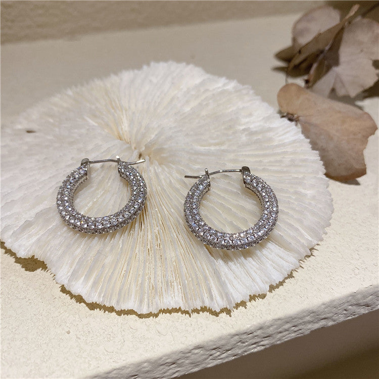 Micro Inlaid Zircon Geometric Hoop Temperamental Earrings