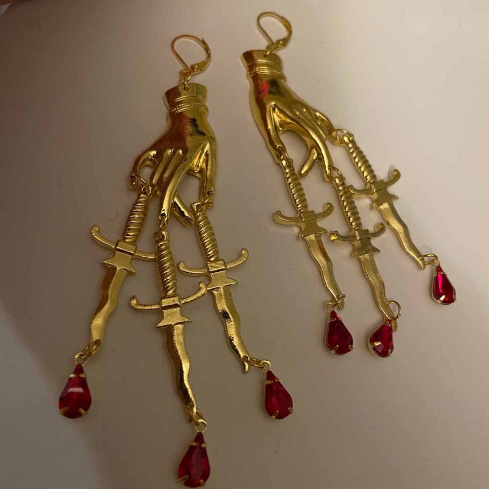 Vintage Creative Exaggerating Hand-held Cross Water Drop Earrings