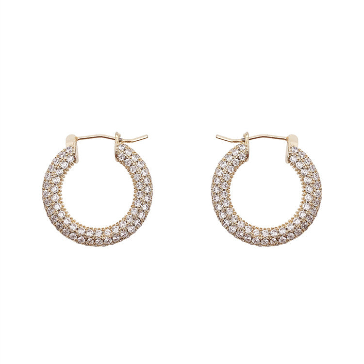 Micro Inlaid Zircon Geometric Hoop Temperamental Earrings