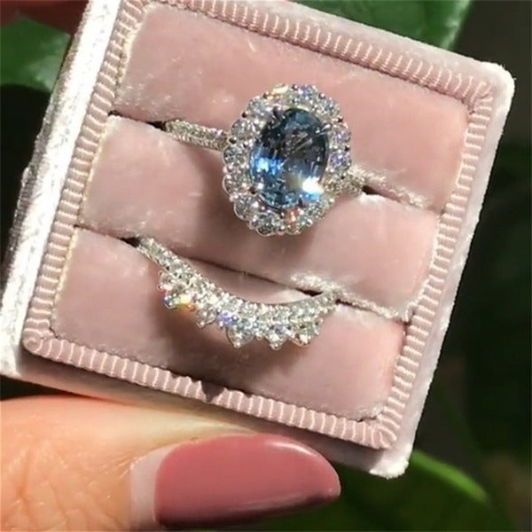 Oval Lake Blue Zircon Fashion Ladies Rings