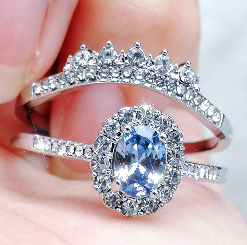 Oval Lake Blue Zircon Fashion Ladies Rings