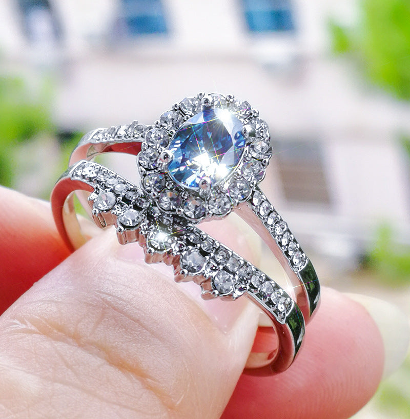 Oval Lake Blue Zircon Fashion Ladies Rings
