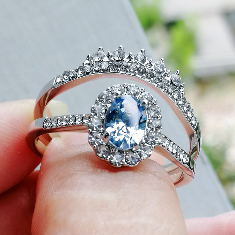 Oval Lake Blue Zircon Fashion Ladies Rings