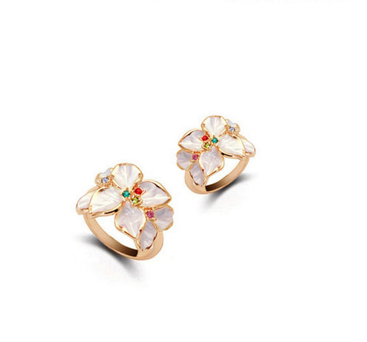 Women's Gardenia Flower Crystal Painting Oil Korean Rings