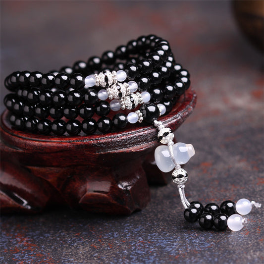 Women's & Men's Natural Red Agate Black Beads With Icy Bracelets