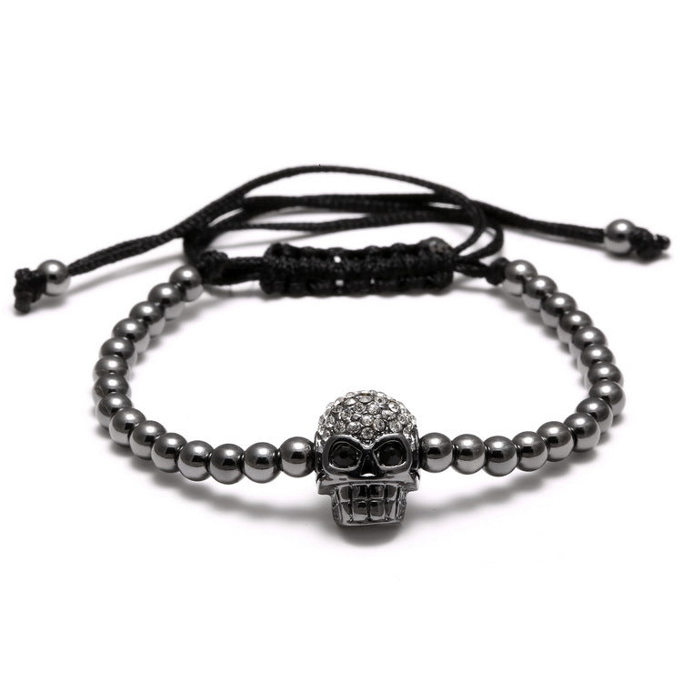 Men's Jewelry Woven Zircon Copper Bead Skull Bracelets