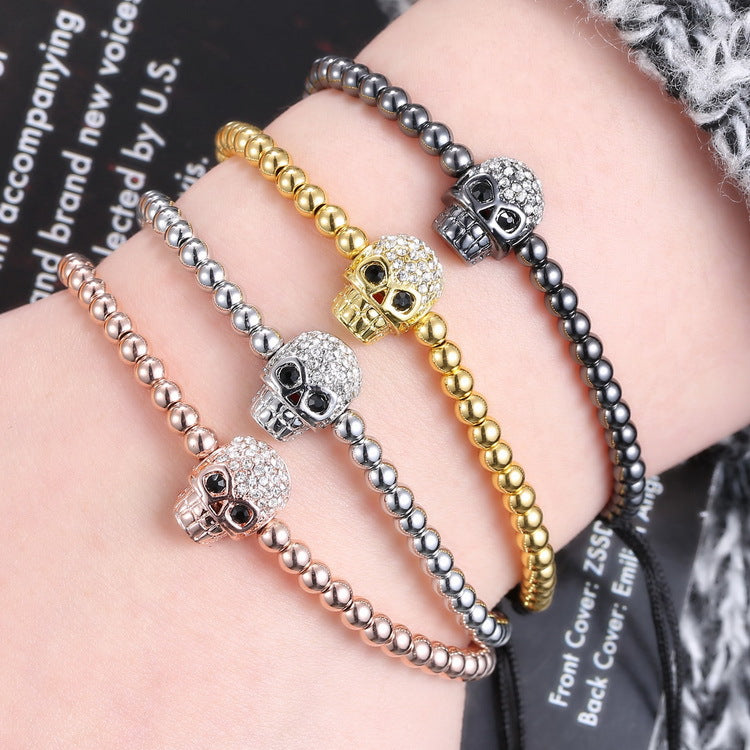 Men's Jewelry Woven Zircon Copper Bead Skull Bracelets