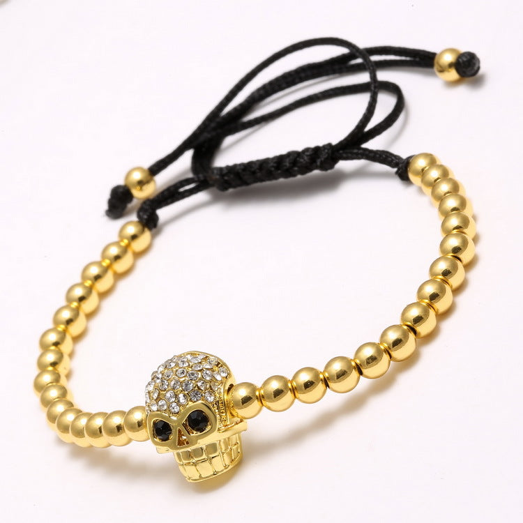 Men's Jewelry Woven Zircon Copper Bead Skull Bracelets