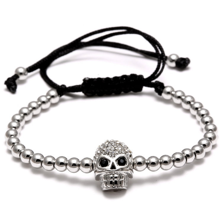 Men's Jewelry Woven Zircon Copper Bead Skull Bracelets