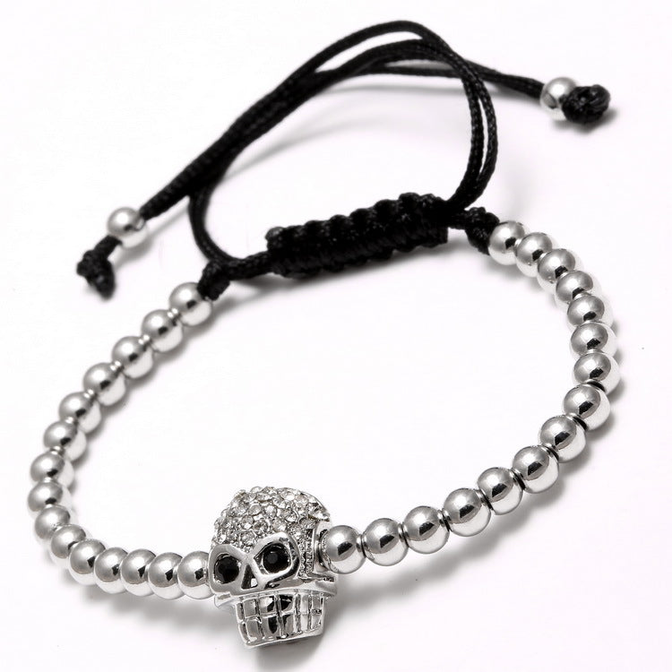 Men's Jewelry Woven Zircon Copper Bead Skull Bracelets