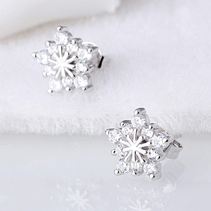 Five-pointed Star Snowflake Version Full Diamond Sier Female Plated Earrings