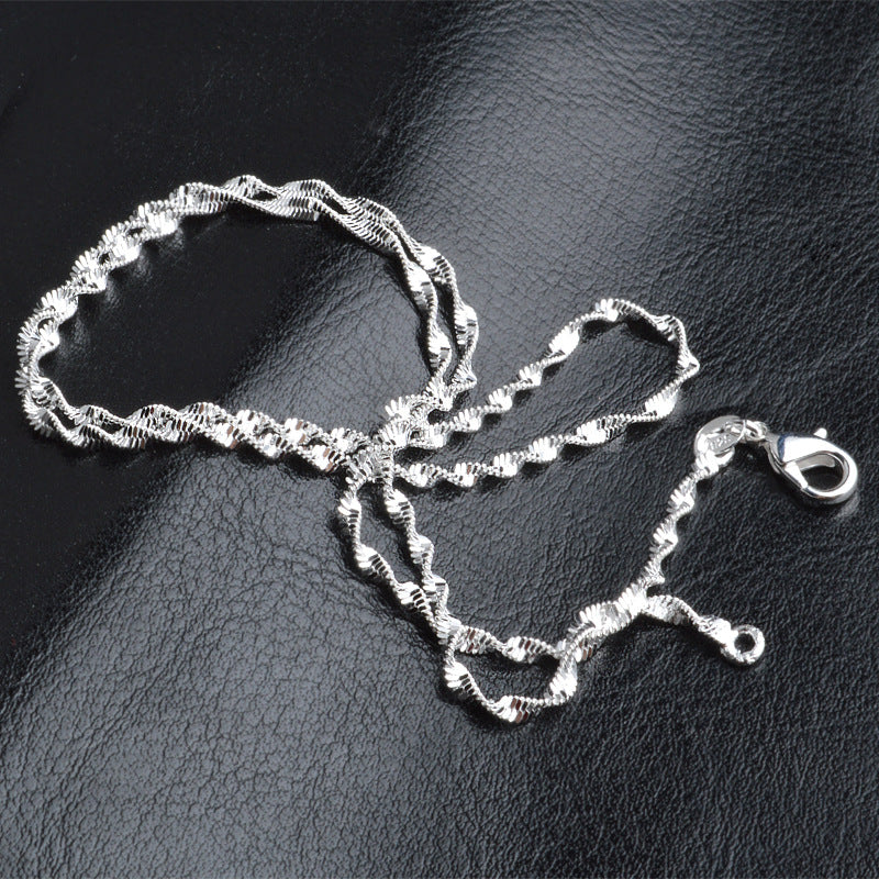 Women's Double Water Wave Chain Sier Plated Necklaces