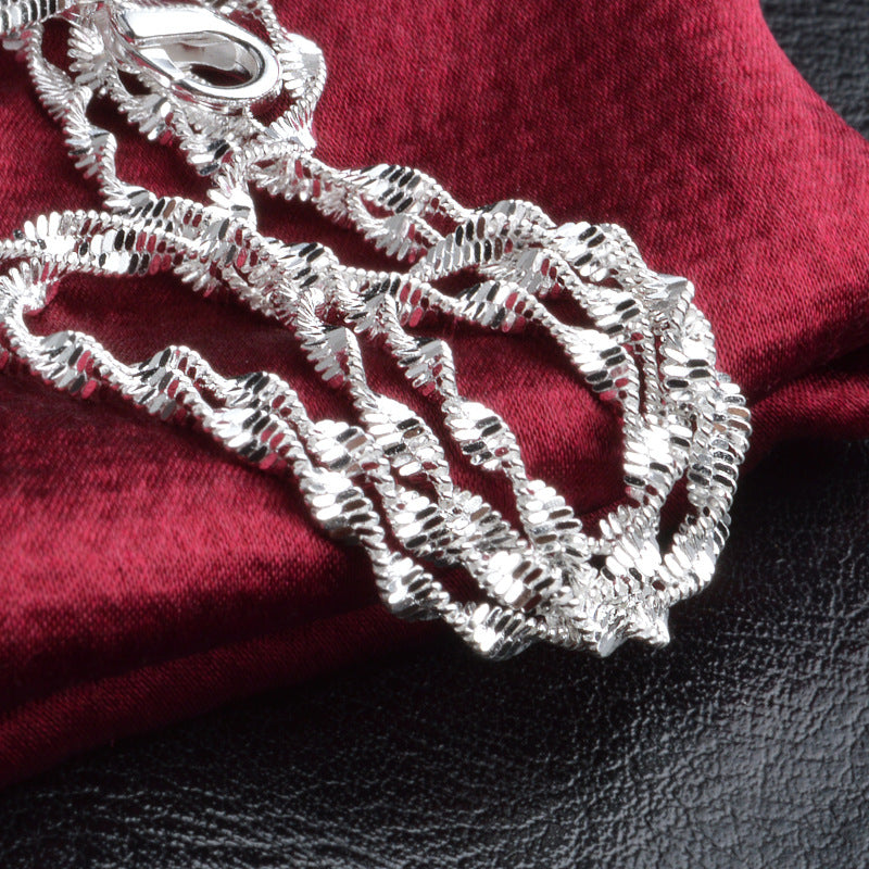 Women's Double Water Wave Chain Sier Plated Necklaces
