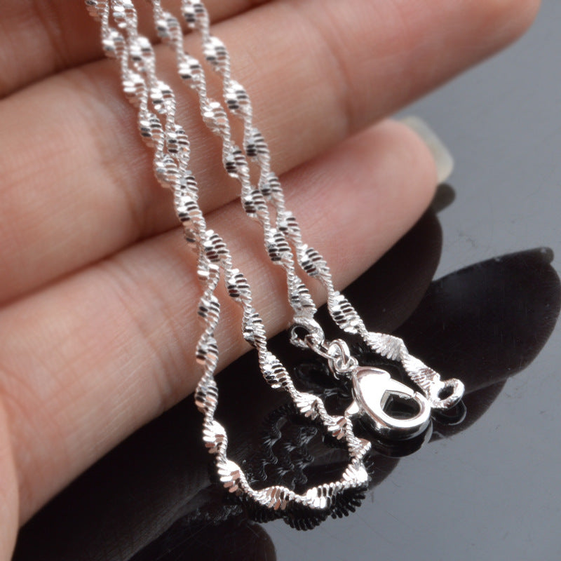 Women's Double Water Wave Chain Sier Plated Necklaces